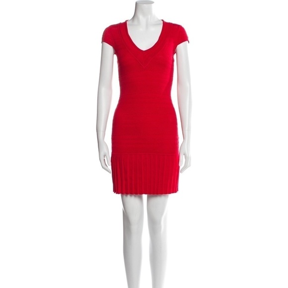 Catherine Malandrino Dress Red Bandage Bodycon Pleated Ruffle with Slip Sz S - Picture 1 of 12